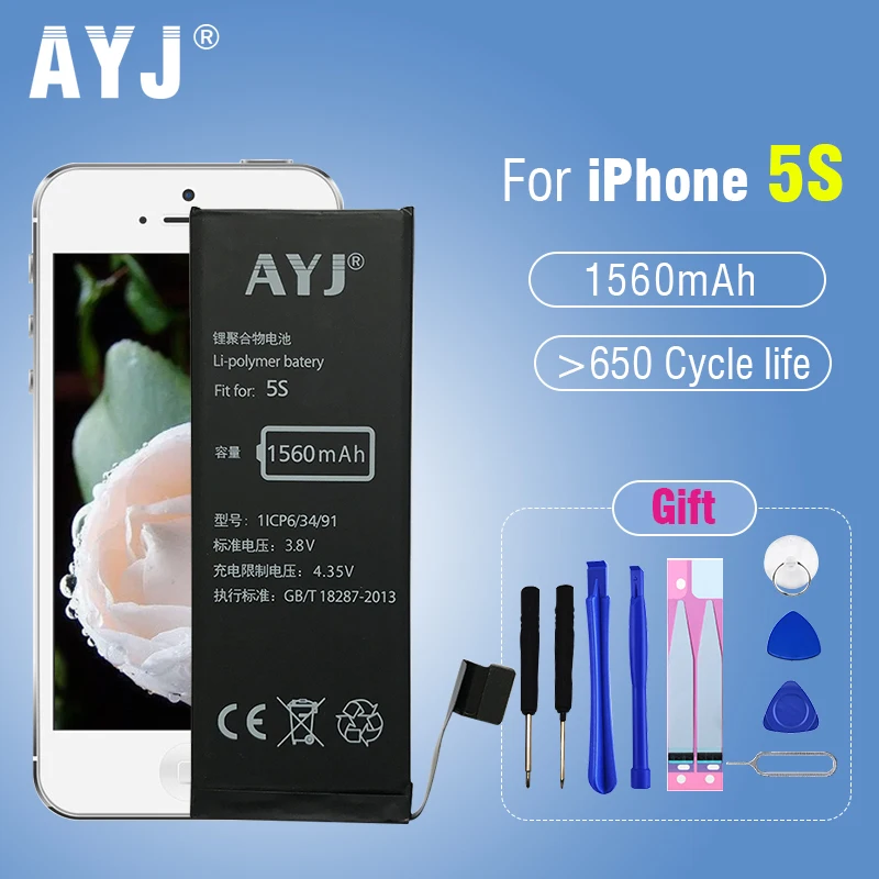 Качественная аккумуляторная батарея AYJ AAAAA Для iPhone 5S 5C, запасная емкость, полная емкость, 1560 мА/ч, новинка, ячейка 0, стабильность и безопасность нулевого цикла