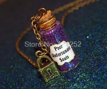 

12pcs Ursula Poor Unfortunate Souls Necklace with a Lock Charm Villain, Little Mermaid necklace in bronze