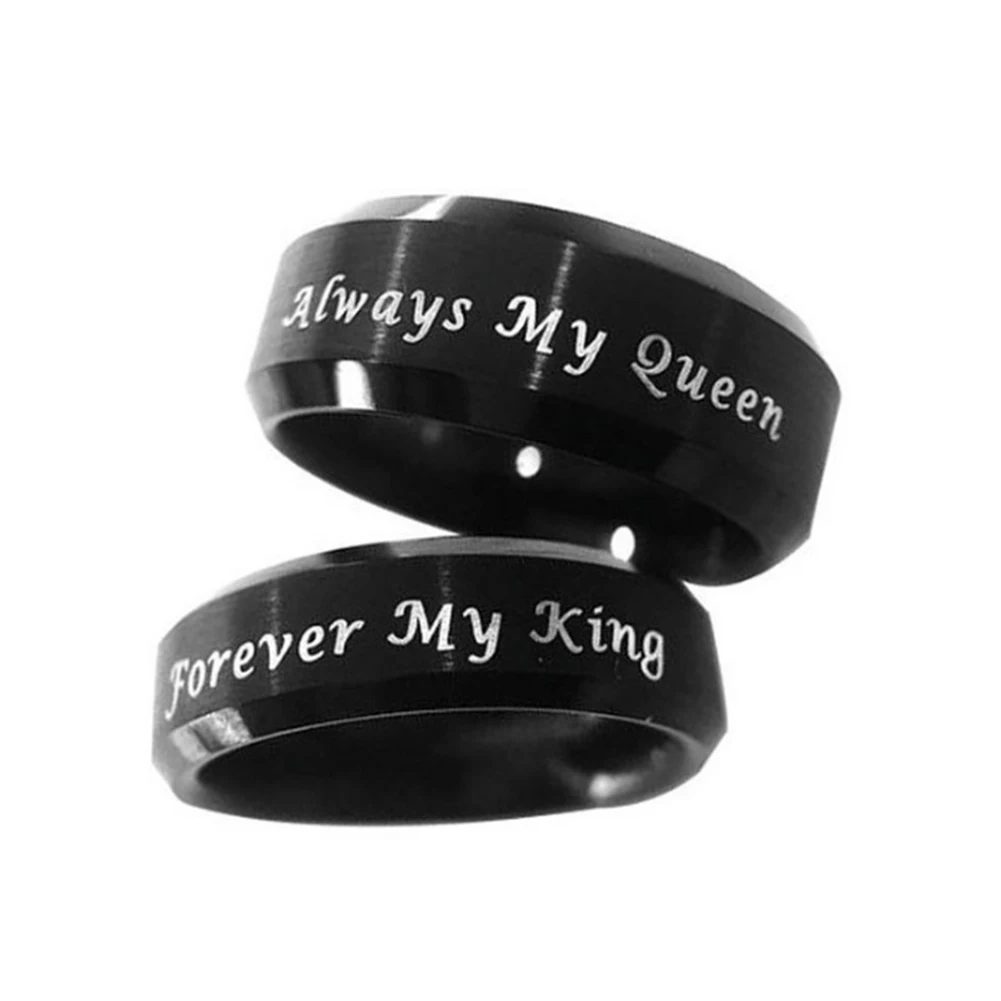 buy King Queen Letters Print Carbon Steel Women Men Couple Ring Jewelry Gift Party Gift
