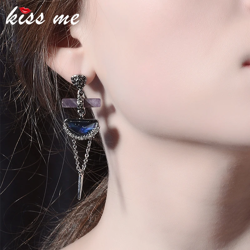 

KISS ME Purple Natural Stone Rhinestone Dangle Earrings Popular Women Long Drop Earrings Fashion Jewelry