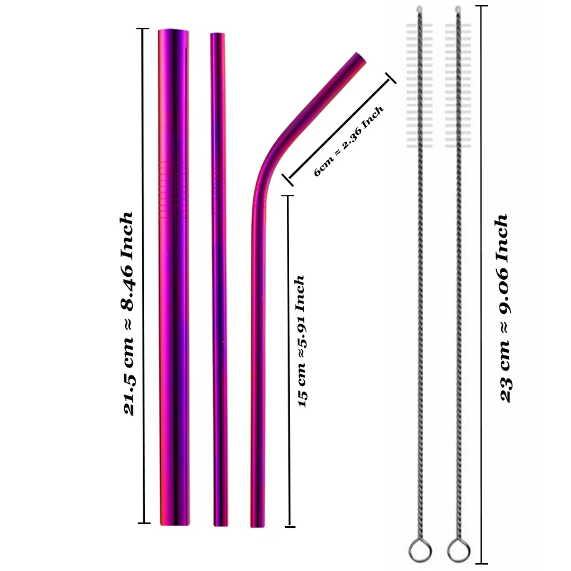 Красочные 304 нержавеющей стали соломинки многократного использования прямая изогнутая металлическая трубочка для напитков с чистящей щеткой набор вечерние аксессуары для бара - Цвет: P A1 MA1 B1