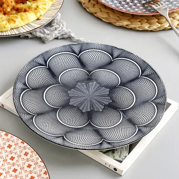 

Nordic Creative Ceramic Plate 10 Inch Geometric Flowers Serving Plate Dinner Dish Sushi Cutlery Dish Home Restaurant Tableware