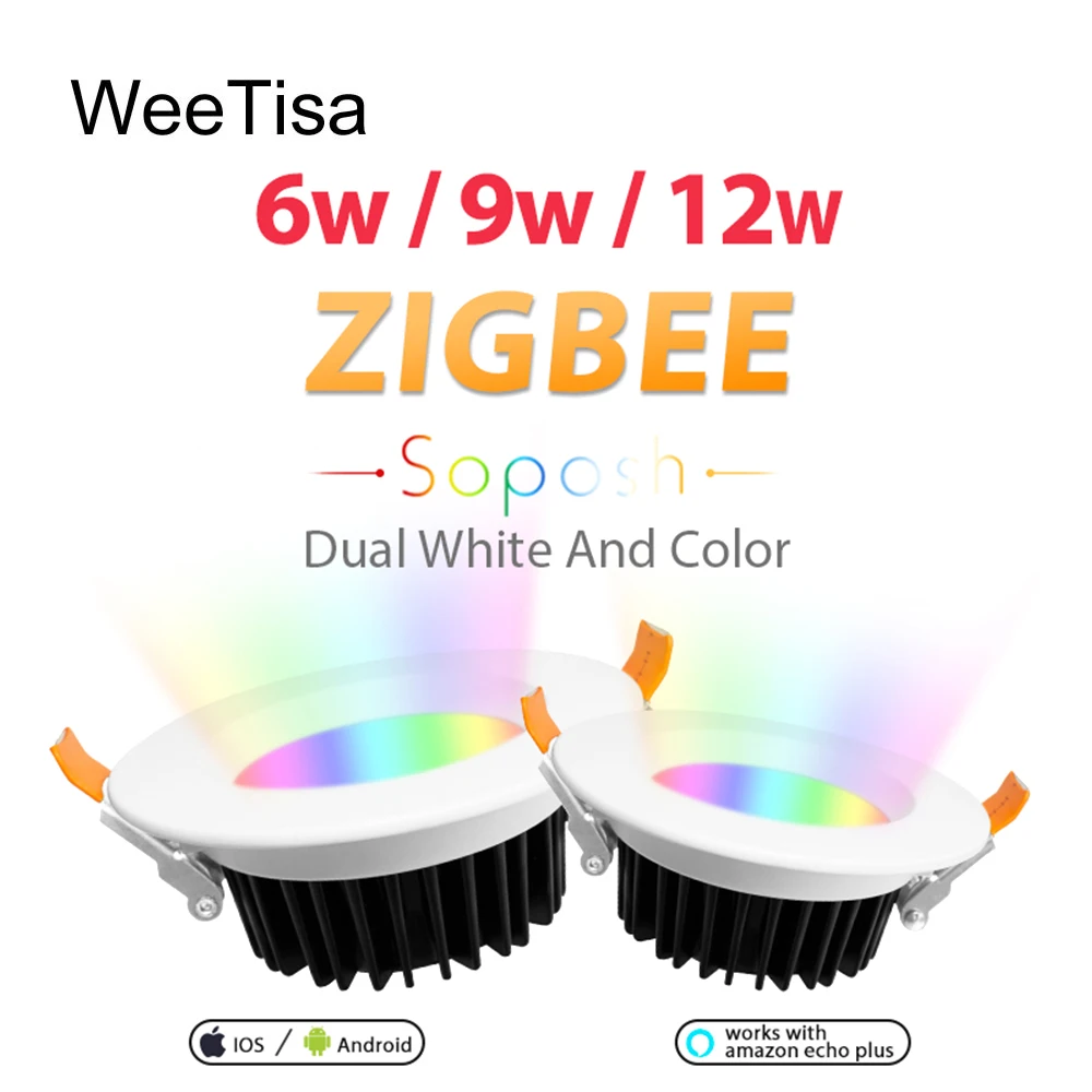 

ZIGBEE ZLL RGBCCT RGB LED Downlight Smart APP Controller AC 110V 220V 230V Dimmable 6W 9W 12W LED Light Bulb Work with Echo Plus