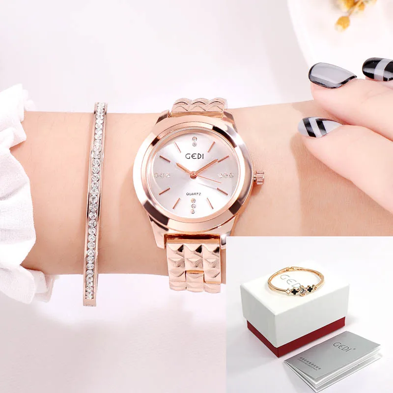 GEDI RoseGold часы Для женщин женские часы Сталь Для женщин браслет часы женский часы Relogio Feminino Montre Femme Лидирующий бренд - Цвет: Rosegold White Box
