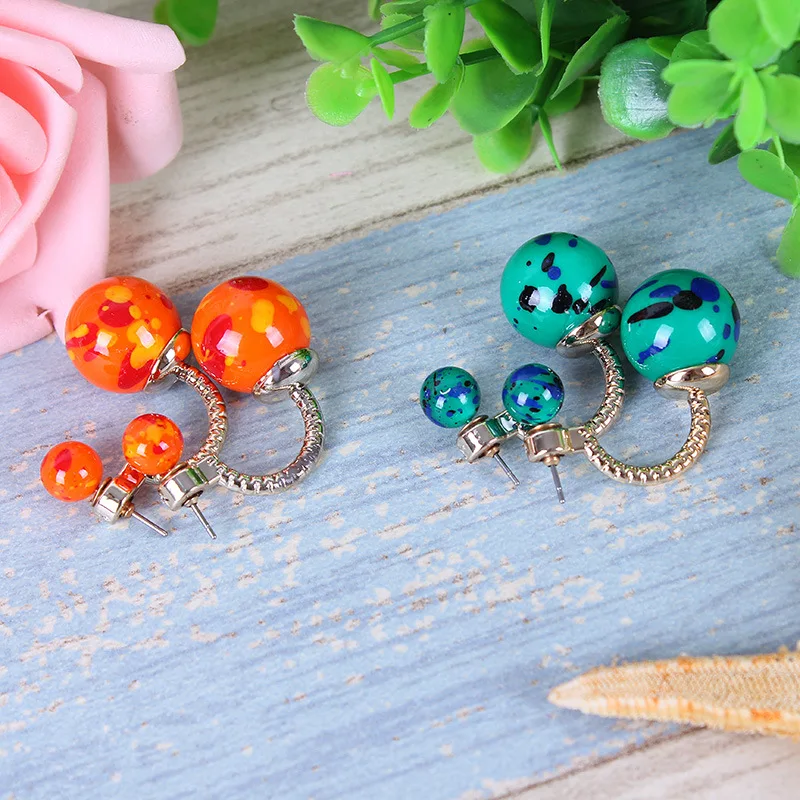 

6 pairs New Colorful Ball Double Pearl Earrings Female Brand Summer Jewelry Two Side Fashion Cheap Stud Earrings For Women