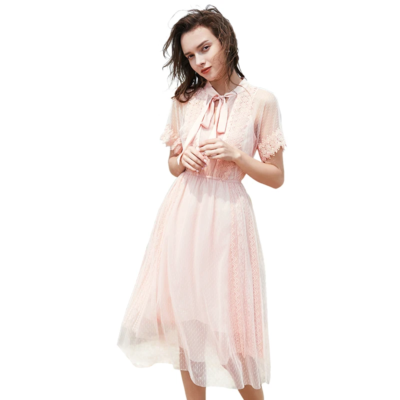

White Summer Dress Strap Bow Dresses Sexy Women V-neck Short sleeveBeach Lace Patchwork Dress Vestidos