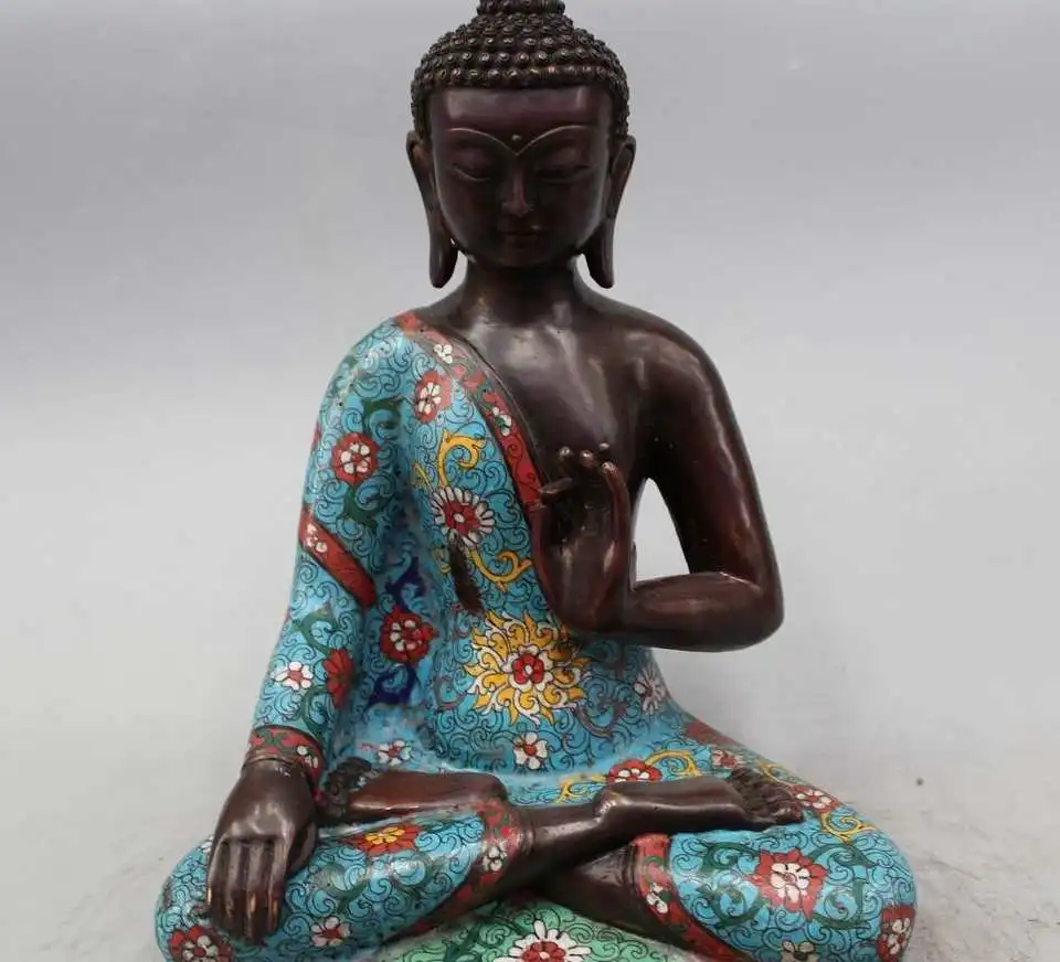 

12"Tibet Buddhism Cloisonne Enamel Bronze Gilt Shakyamuni Sakyamuni Buddha