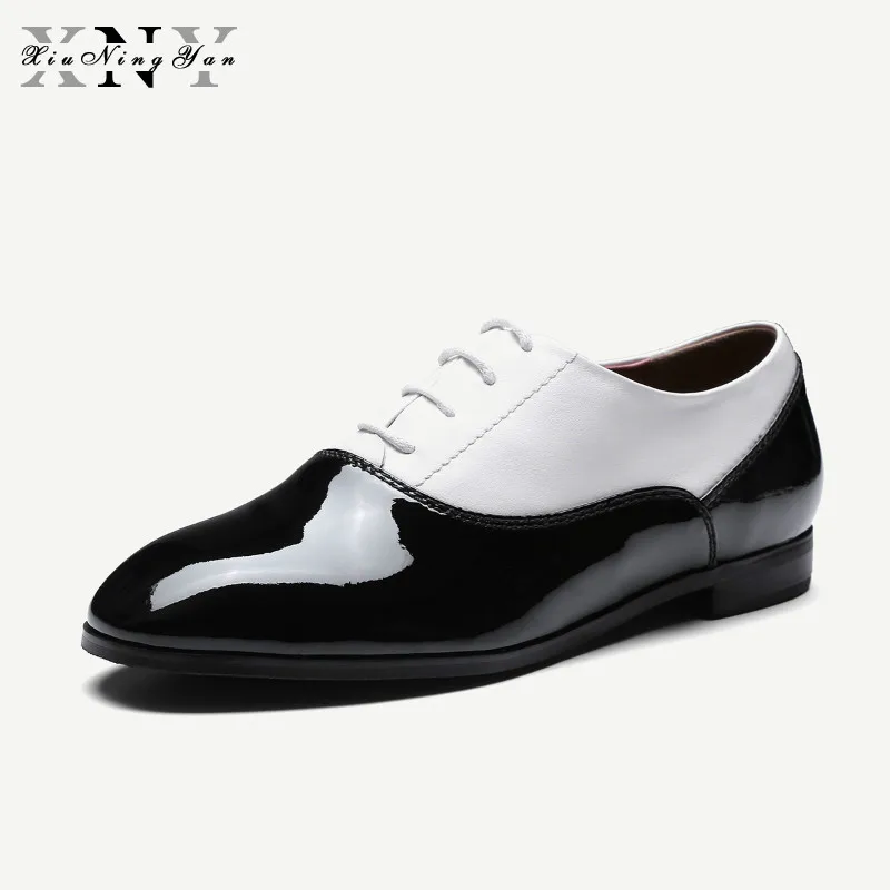 

XiuNingYan 2019 New Spring Oxford Shoes Woman Genuine Leather Flats Women's Shoes Round Toe Sneakers Casual Fashion Basic Shoes