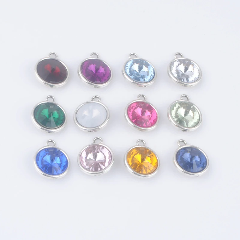 

(12pcs/lot) High quality Zinc Alloy birthstone charms pendant fit DIY bracelet & necklace for birthday gift XY160418