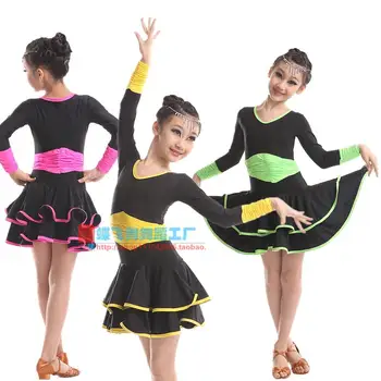 

Adult Child Latin dance costume spandex long sleeves latin dance dress Adult children latin dance competition dresses S-4XL