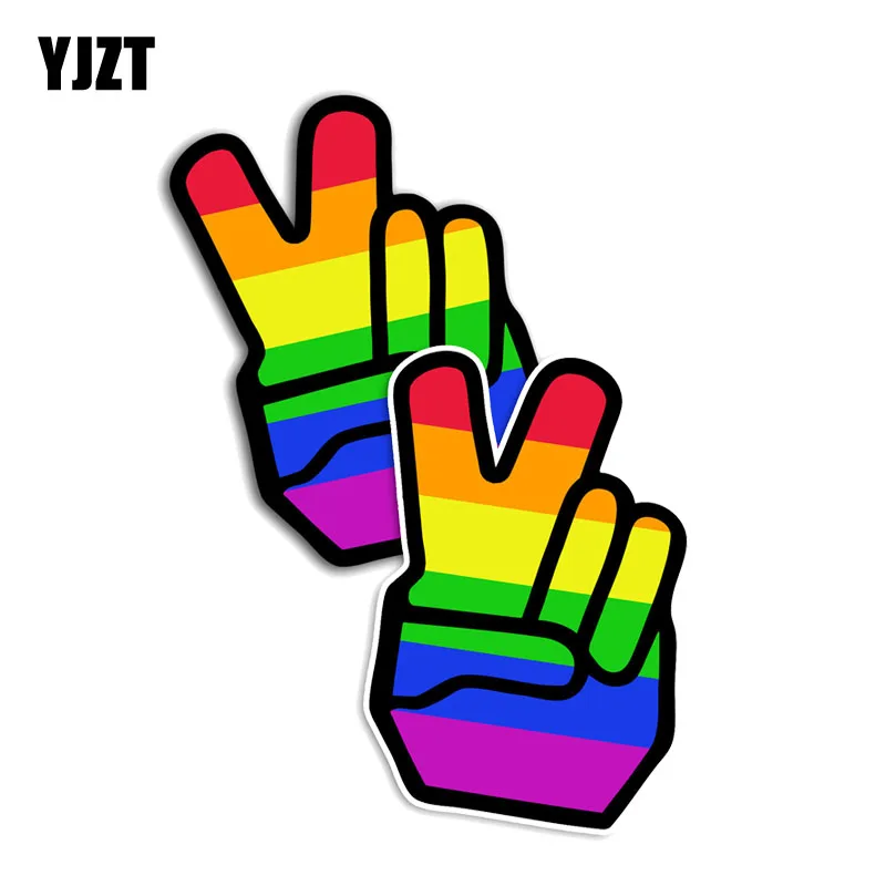 

YJZT 2X 7.2CM*10.5CM Gay Pride Rainbow Hand Reflective Car Sticker Decal PVC 12-0596