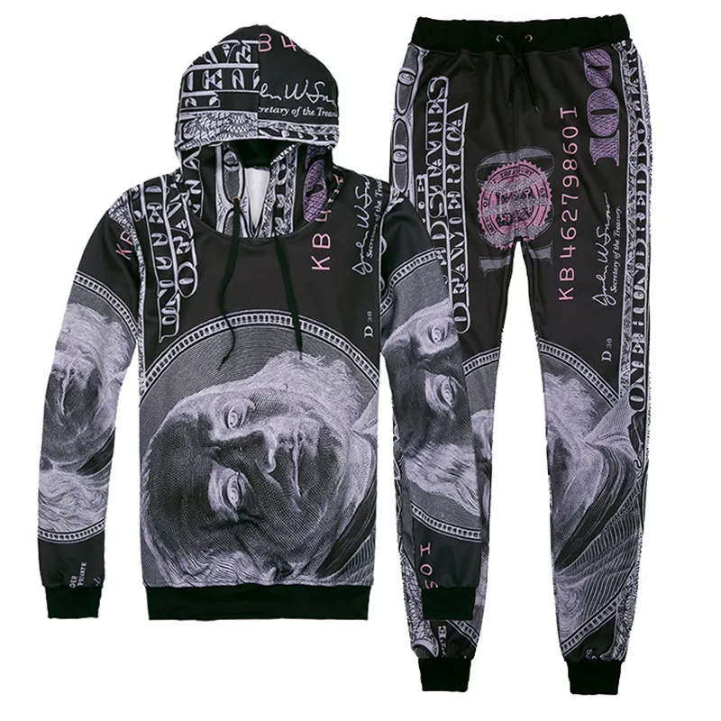 

Newest Funny 100 dollar tie-dye Print 3D Hoodies Men/Women fashion style tracksuits casual Hoodie+jogger pants Hip hop tops