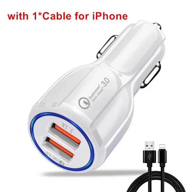 Быстрая зарядка 3,0 USB Зарядное устройство автомобиля-Зарядное устройство для быстрого автомобильного Зарядное устройство Адаптер зарядного устройства для iPhone X, 6 6s 7 8 плюс samsung Galaxy S8 S7 край - Тип штекера: White Kit for iOS