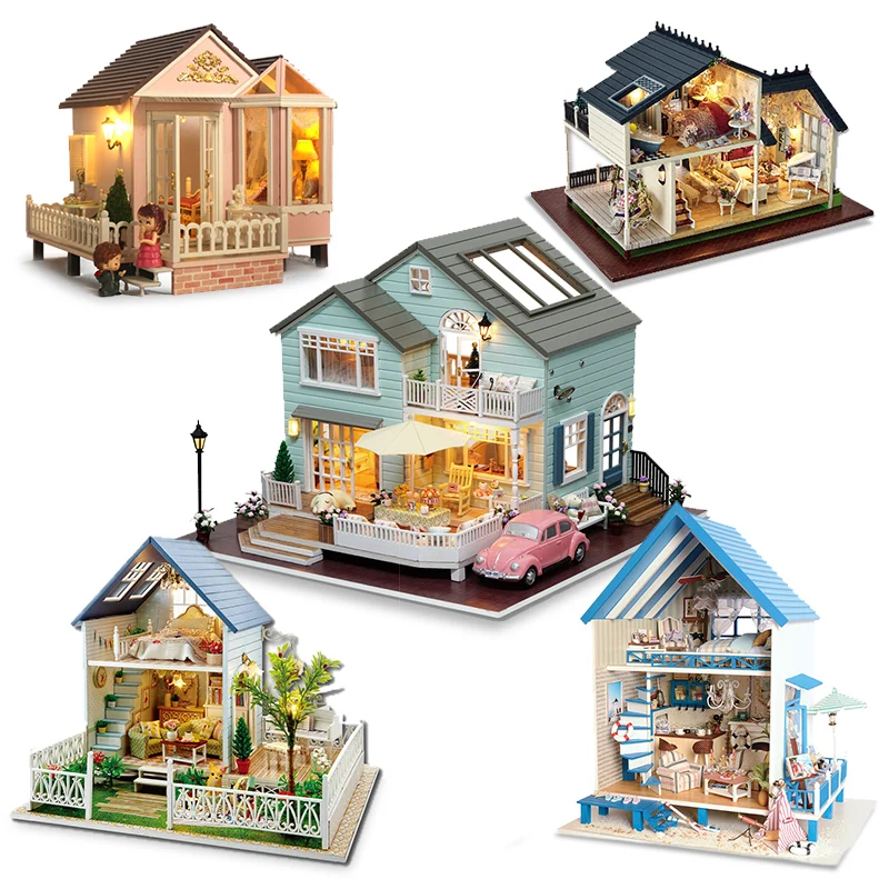 

Dollhouse Miniature DIY Doll House Accessories 3D LED Furnitures Wooden Model Handmade Toys Gift For Chrildren #D