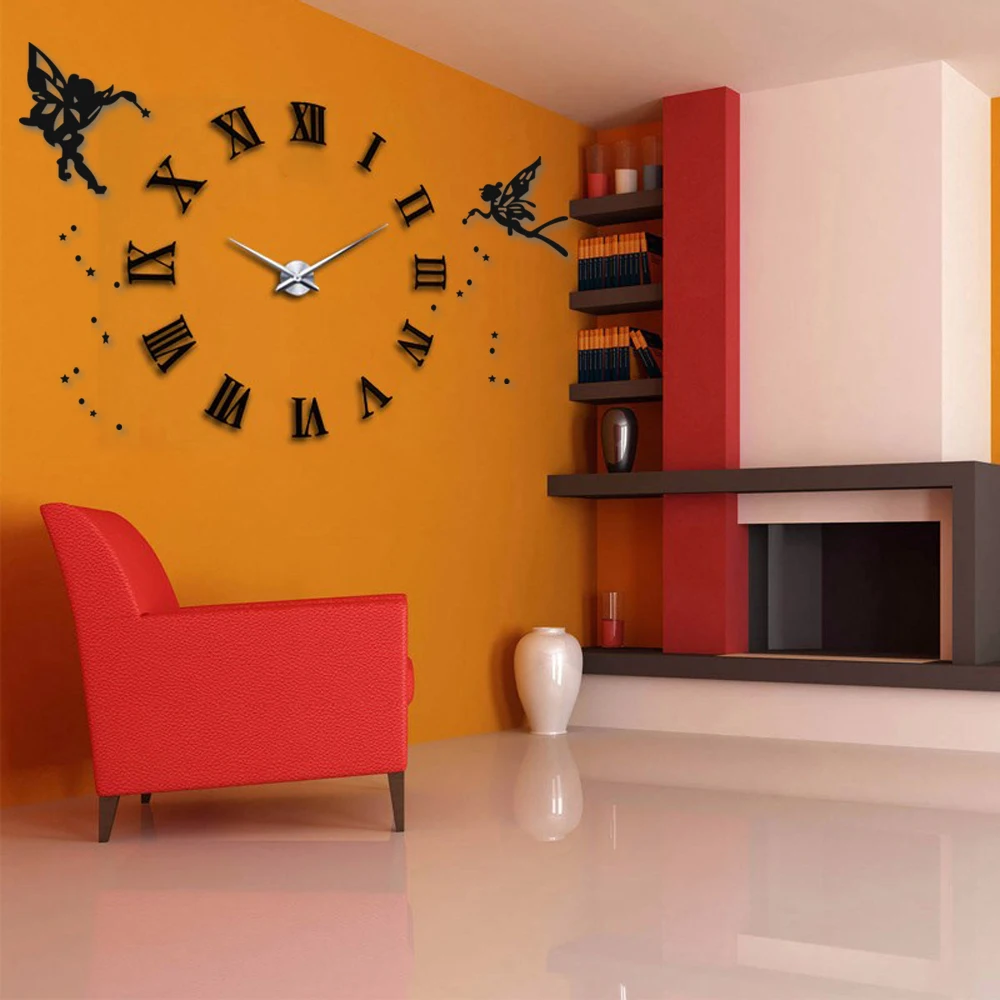 VREAONE Reloj de pared grande 3D DIY, números romanos gigantes, reloj sin  marco, espejo adhesivo para pared, decoración del hogar para sala de estar  y