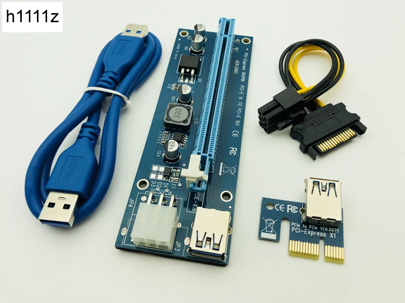 Супер стабильный VER006C PCIE Riser PCI E Express 1x to 16x адаптер для видеокарты SATA 6pin IDE источник