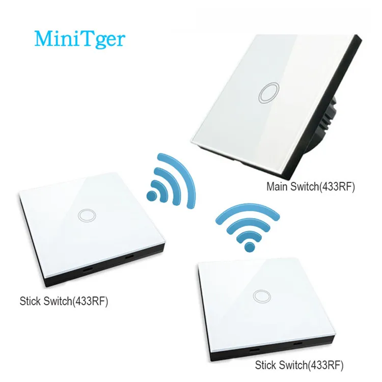 MiniTiger стандарт ЕС 1 банда 3 позиционный сенсорный выключатель беспроводной пульт дистанционного управления RF 433 МГц настенный светильник стеклянная панель - Цвет: White 1 gang-1