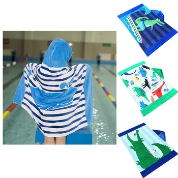 

Toddler Hooded Beach Bath Towel Shark Soft Swim Pool Coverup Poncho Cape For Boys Kids Children 1-12 Years Old Bath Robe