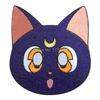 

Sailor Moon purple cat iron on patches Luna head cloth embroidered cartoon kid DIY Applique Round Badge wholesale
