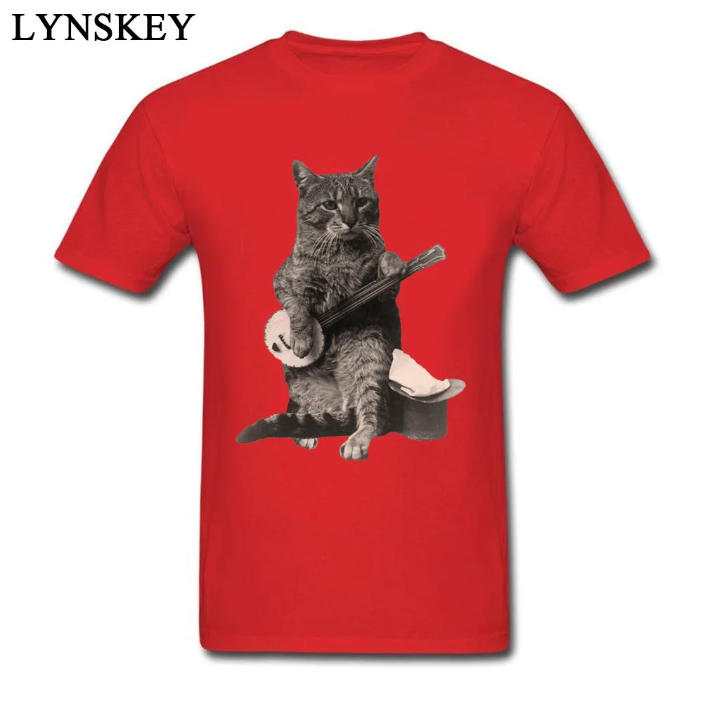 Men's T Shirts Classic Cool Short Sleeve Summer/Fall Tops Shirt Funky Crewneck All Cotton Tee Shirts Cat Playing Banjo Guitar Cat Playing Banjo Guitar red