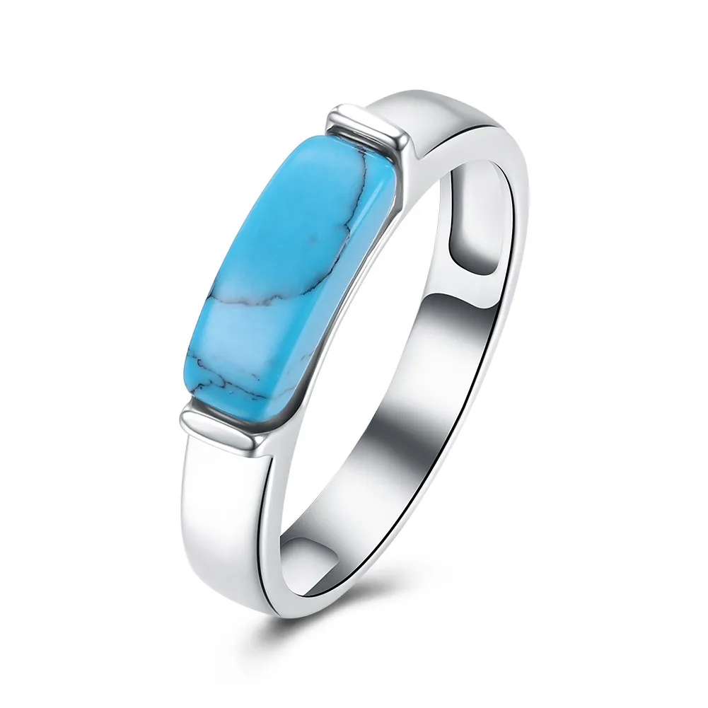 INALIS Brand Classic Simple Design Blue Kallaite Turquoises Natural Stone Rings For Women OL Style Unisex Charm Party Rings