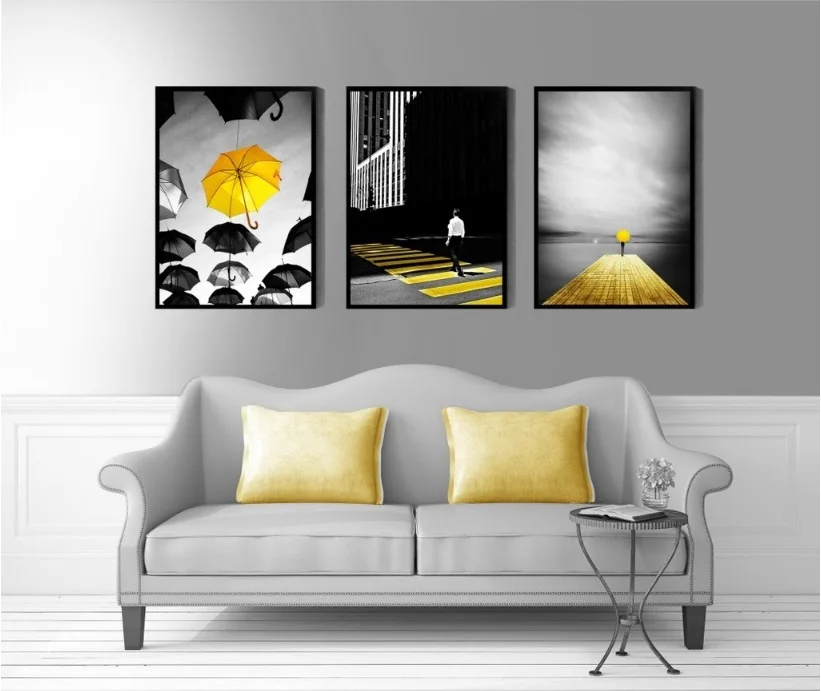 Modern Black And White Yellow Umbrella Decorative Wall Pictures