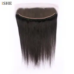 ISHE бразильские прямые волосы плетение 13*4 Кружева Фронтальная застежка с детскими волосами 10-20 дюймов 100% человеческих волос Remy кружева