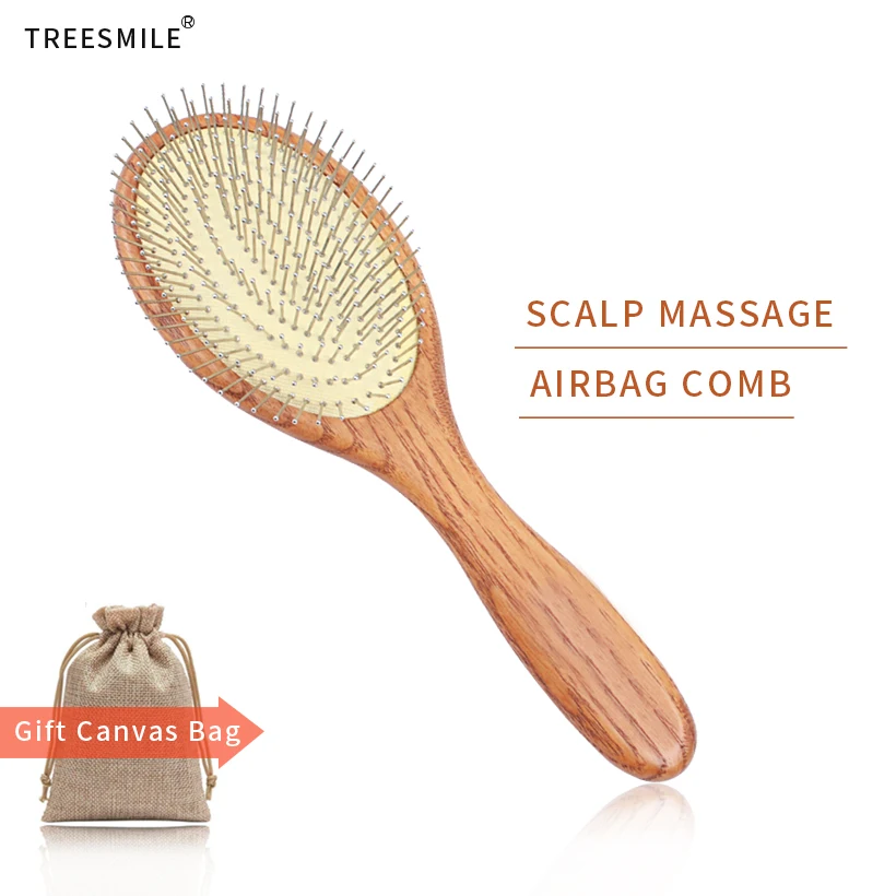 

Wooden Steel Needle Hair Brush Pin Hairbrush Scalp Massage Improve Hair Health Wood Paddle Detangling Comb