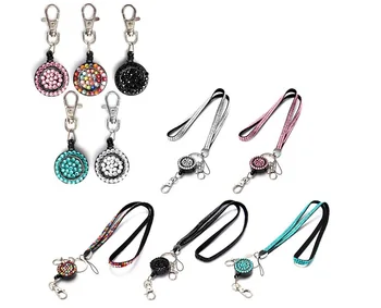 

100pcs Wholesale Retractable Rhinestone Lanyard Bling Crystal Custom Neck Lanyard Badge Reel For ID Name Badge Holder