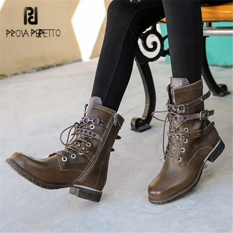 

Prova Perfetto Ankle Boots for Women Straps Gladiator Riding Boots Platform Rubber Shoes Woman Ladies Short Booties Flat Botas