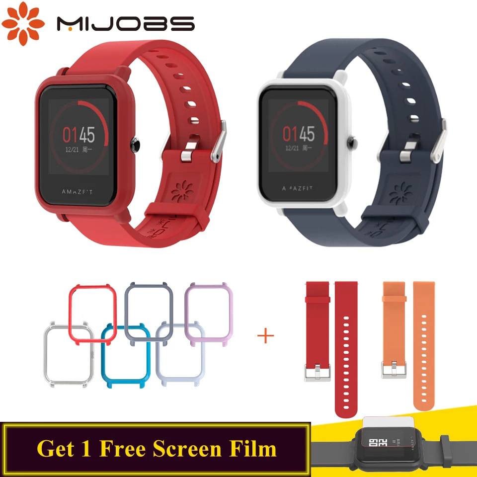 

Mijobs 20mm Silicone Sports Strap Wristband PC Case Cover for Xiaomi Huami Amazfit Bip BIT PACE Smart Watch Bracelet Accessories