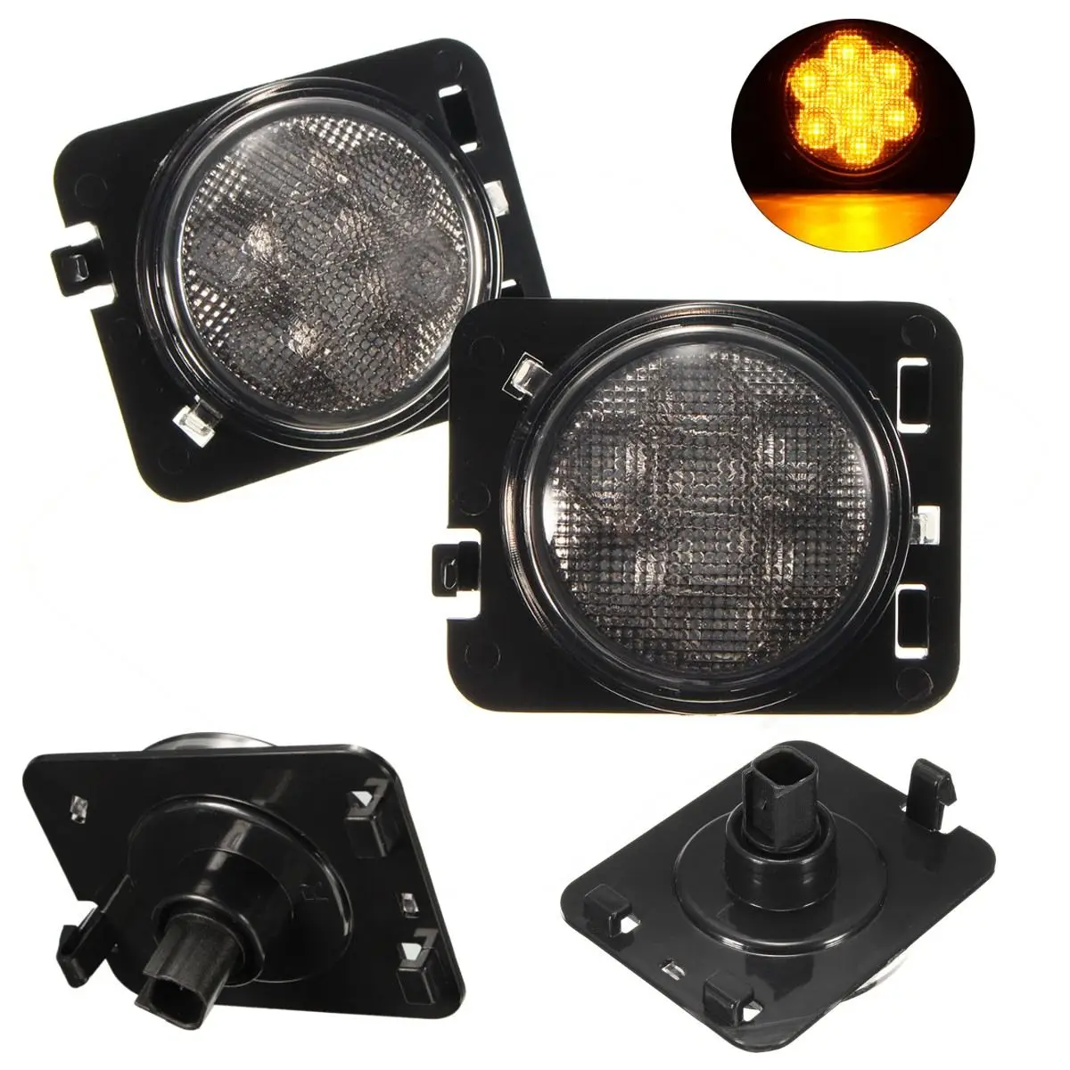 

Pair 12V Clear Amber Parking Left Right Side Lamp Marker LED Light Front For Fender/Jeep/Wrangler JK 2007 2008 2009 2010 2011