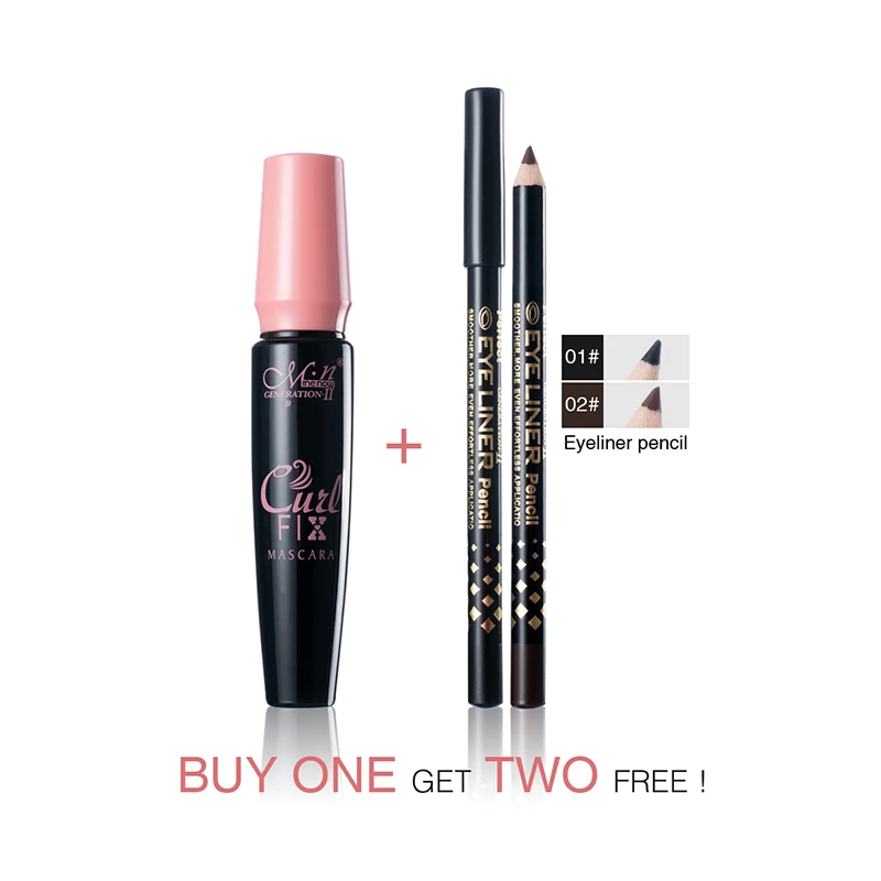 Menow Mascara with 2pcs EyelinerSet Pen Set Waterproof Rimel 3d Thick Lengthening Mascara Make Up - Color: Black