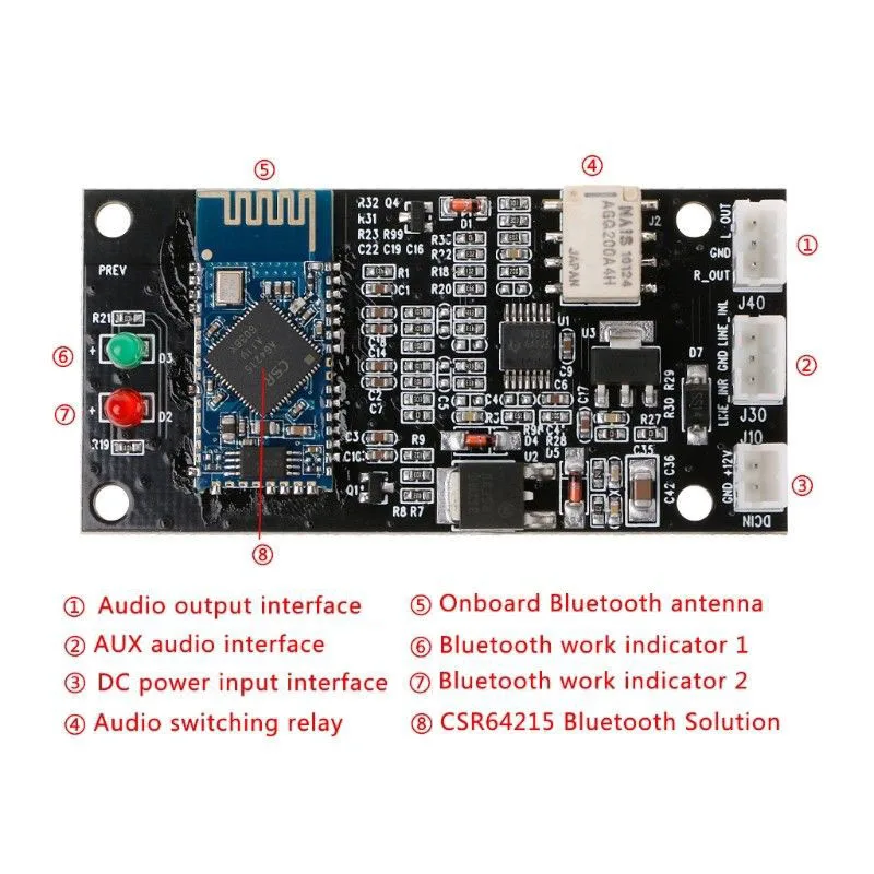 Lusya CSR64215 APT-X беспроводной Bluetooth 4,2 аудио стерео приемник 6-36 в A7-007