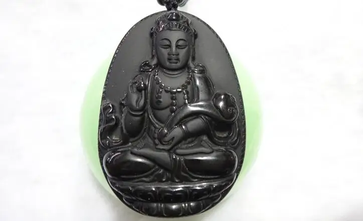 

Beautiful Natural Black Obsidian Carved Chinese Lucky Kwan-Yin Amulet Blessing Pendant free Necklace Fahion Jewelry
