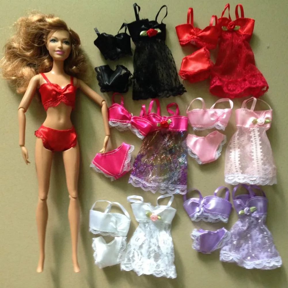 AILAIKI 20 компл./лот = 60 шт игрушка сексуальная кукла комплекты белья из 3 предметов для Барби наряды платье+ бюстгальтер+ нижнее белье кружевное ночное белье пижамы