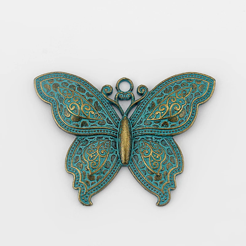 

2pcs Antique Silver/Verdigris Patina Large Butterfly Charms Pendant For Necklace Jewelry Findings Craft Jewelry Material 71X52mm