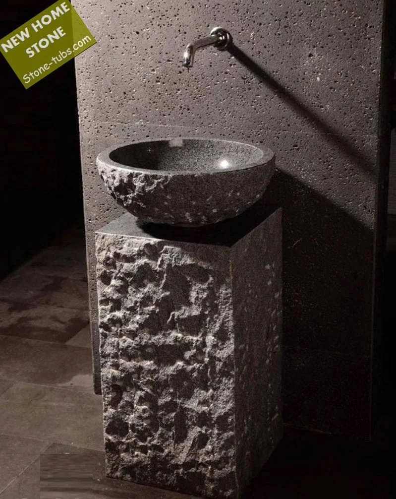 Natural Stone Pedestal Wash Basin Heavy Black Granite Hand Carved 2015