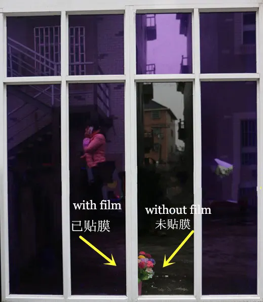 Purple Silver Insulation Window Film Solar Reflective One Way Mirror Color Sticker for Home and Office Decor Length 200cm