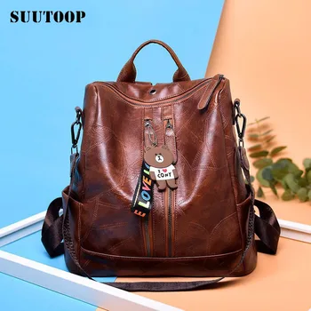 

New Waterproof PU Leather Women's Bag Female Youth Travel Backpacks Multifunction Schoolbag Feminina school Mochila Fashion Pack