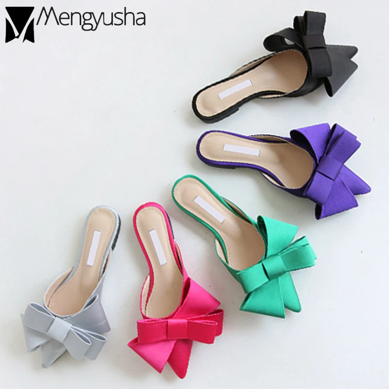 

Pantuflas Femme size41flats closed toe slides women sandals korean pointy mules real silk quality slippers woman beach shoes new