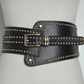 

Luxury Corset Women Belt Elastic Waistband Black Buckle Metal Faux Leather Rivet Punk Belts Female Dress Retro Wide Waist Belt