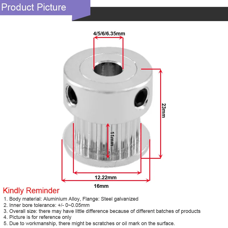 SUMRAY GT2 зубчатый шкив 20 т диаметр 4/5/6/6,35 мм синхронный Шкив 11 мм ремень Ширина 2GT ЧПУ ременный шкив для 3D-принтеры