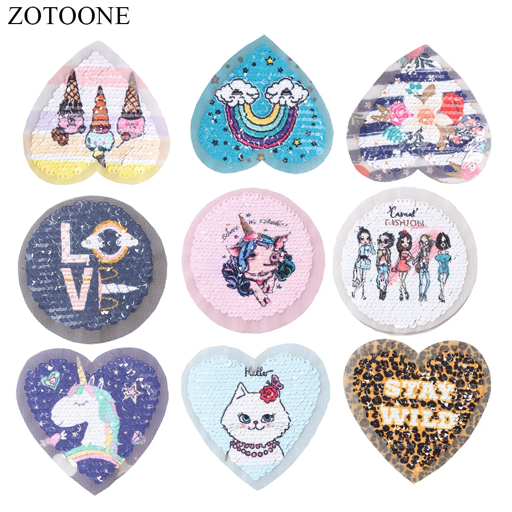 Sew On Embroidery Applique Patch Sew Badge Reversible Double Sequin Unicorn