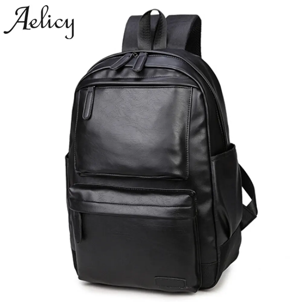 Aelicy Unisex Business Casual Backpacks Travel Bag Black PU Leather Men's Fashion Shoulder Bags School Bag Boys Men Backpacks