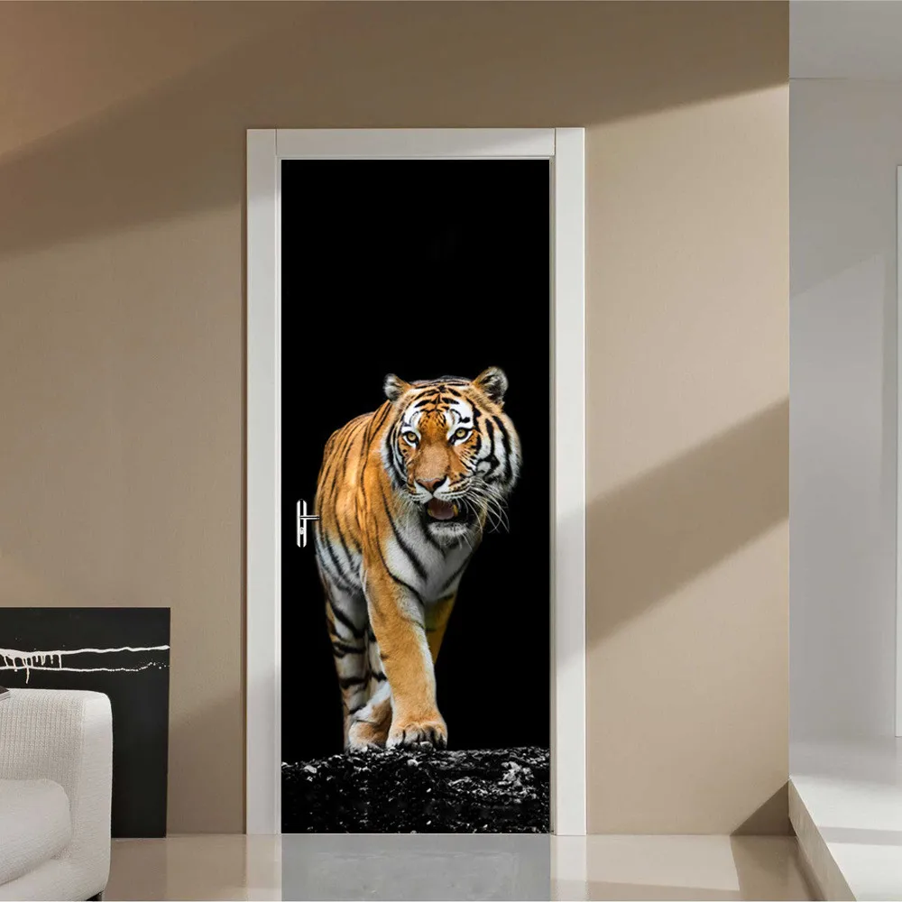 

funlife Fiercely Tiger Stickers Muraux Self-adhesive Wall Paper PVC Waterproof Poster Imitation 3D Home Decor Door Sticker