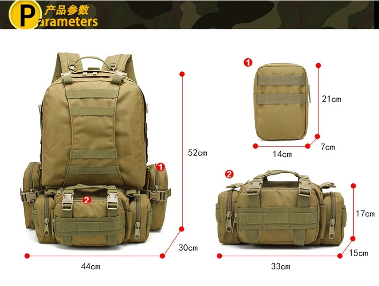 55L альпинистский рюкзак комбинированный двойной наплечный мешок+ поясная сумка+ Слинг Сумка Открытый тактический рюкзак Coyote Tan