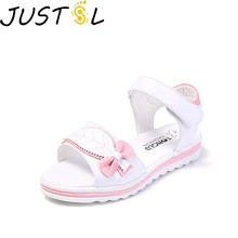 JUSTSL/сандалии для девочек; Новинка года; Летняя обувь на мягкой подошве для студентов; детская пляжная обувь с мягкой подошвой для маленькой принцессы; размеры 27-38