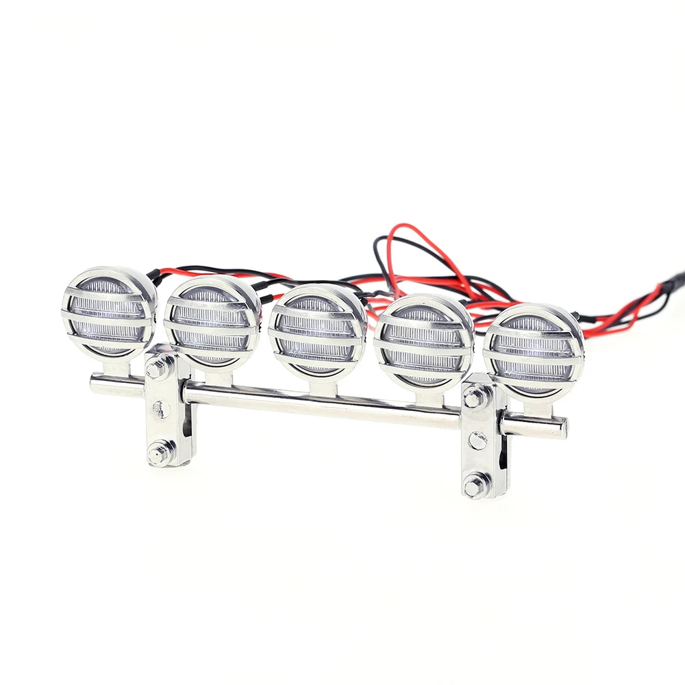 

High Quality G.T.POWER 5 Spotlight Electroplate Silver RC LED Roof Light Bar Set for RC Crawlers