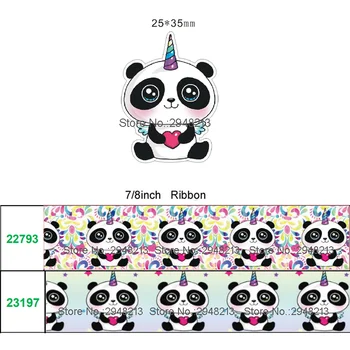 

4 sets printed cartoon panda grosgrain ribbon and resin sets 7/8inch 50yard ribbon and 50pcs resin 1sets REB432